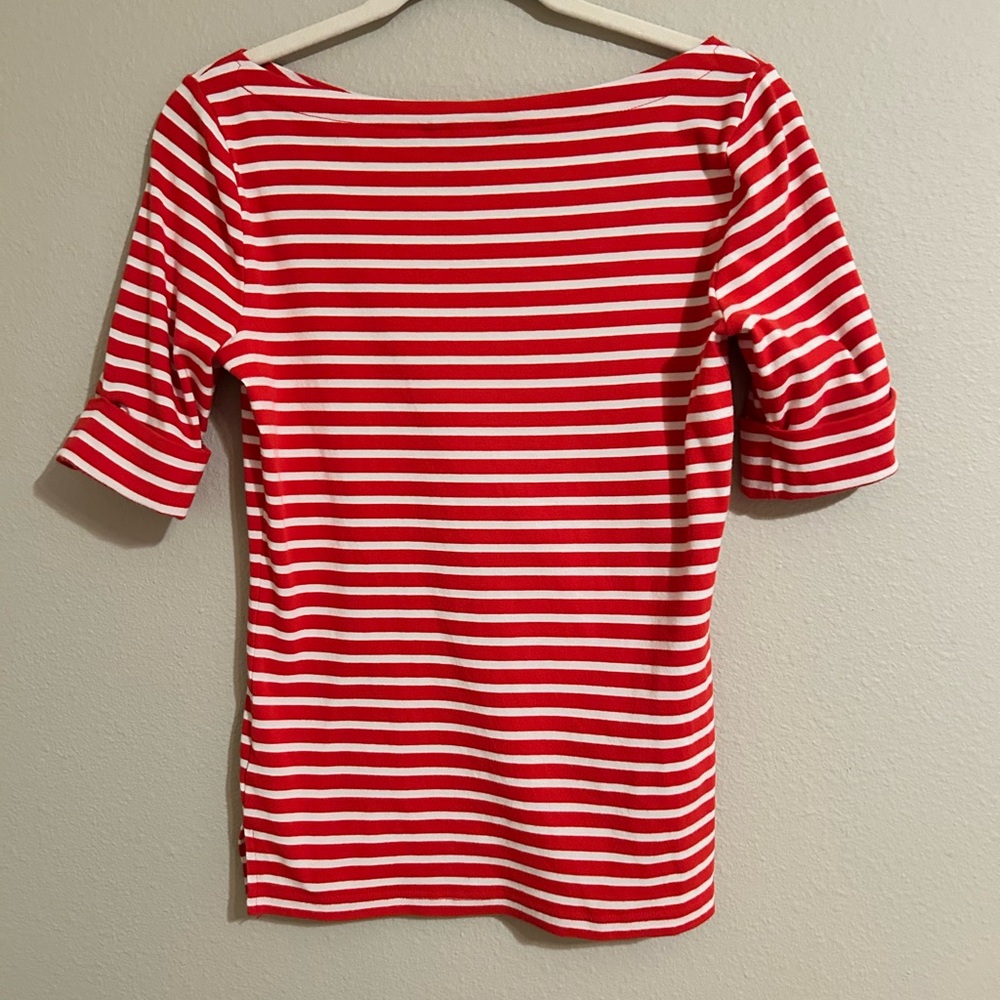 Ralph Lauren Red and White Fitted Blouse